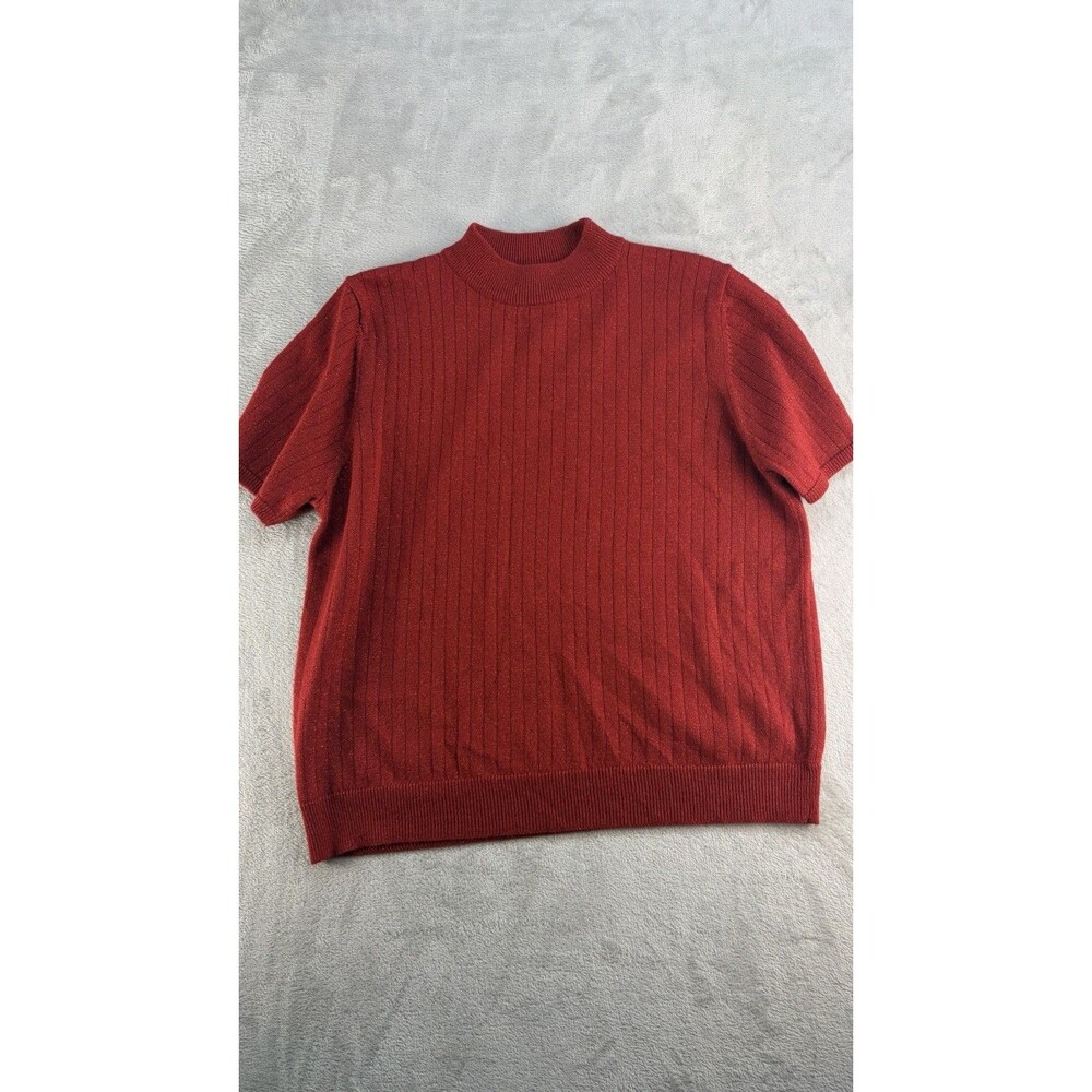 Sag Harbor Knit Top Womens Size Medium Red Mock Neck Short Sleeves Holidays